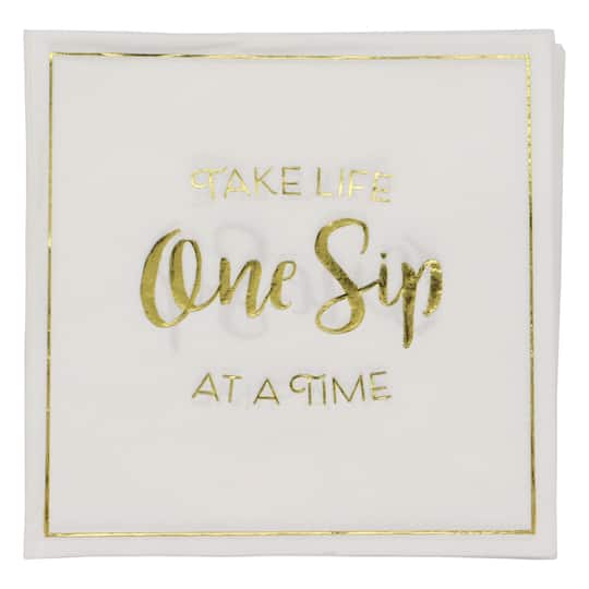 Gold & White One Sip Life Beverage Napkins, 20ct. by Celebrate It™